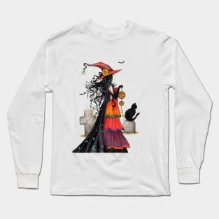 Witch Way Halloween Fantasy Art by Molly Long Sleeve T-Shirt